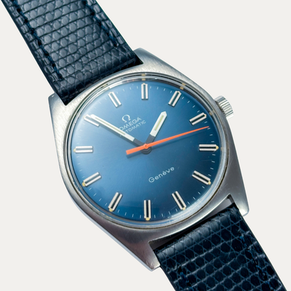 Omega Genève Ultraman Réf. 165.041 – Rare montre vintage pour homme à cadran bleu 1968