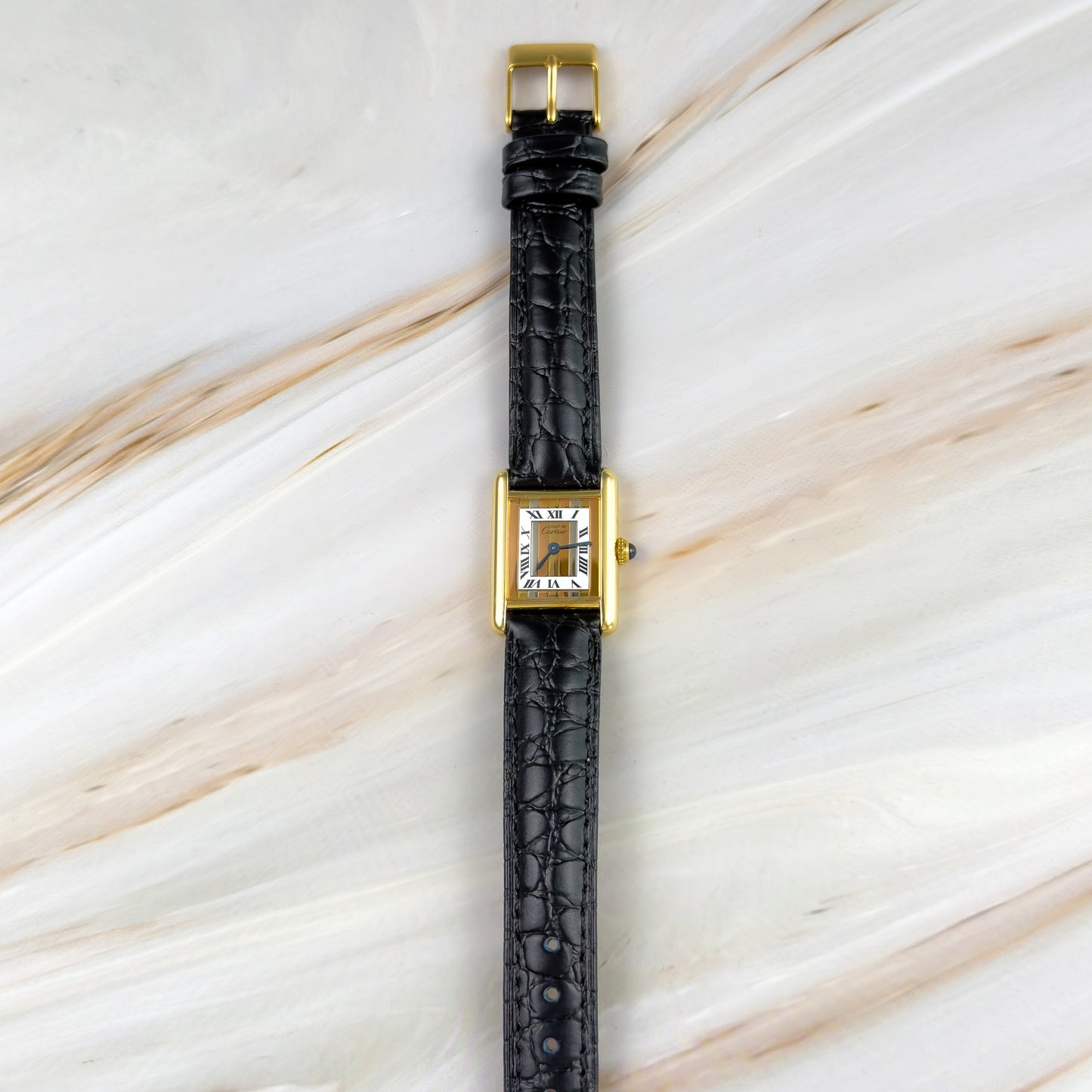 Cartier Tank Vermeil – Vintage Unisex Watch Trinity Dial 1990s | Roman Numerals