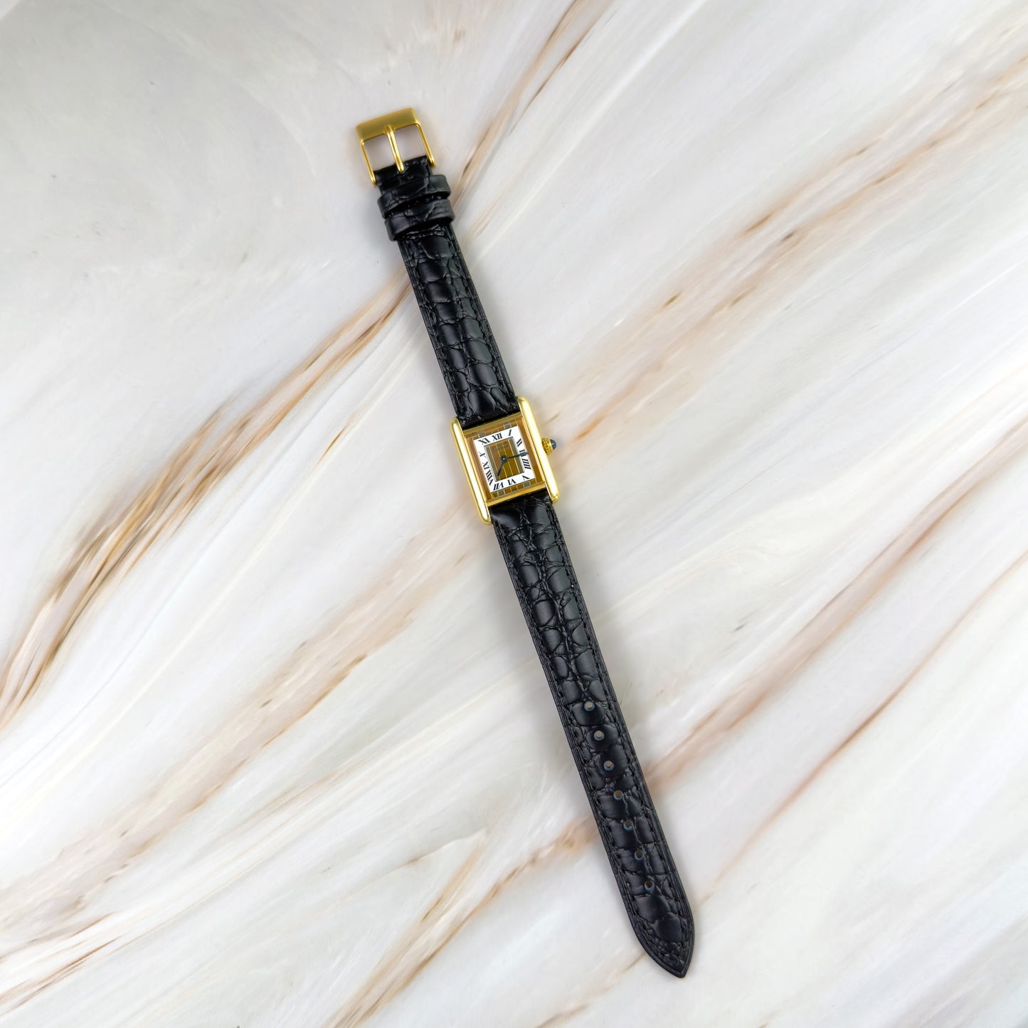Cartier Tank Vermeil – Vintage Unisex Watch Trinity Dial 1990s | Roman Numerals