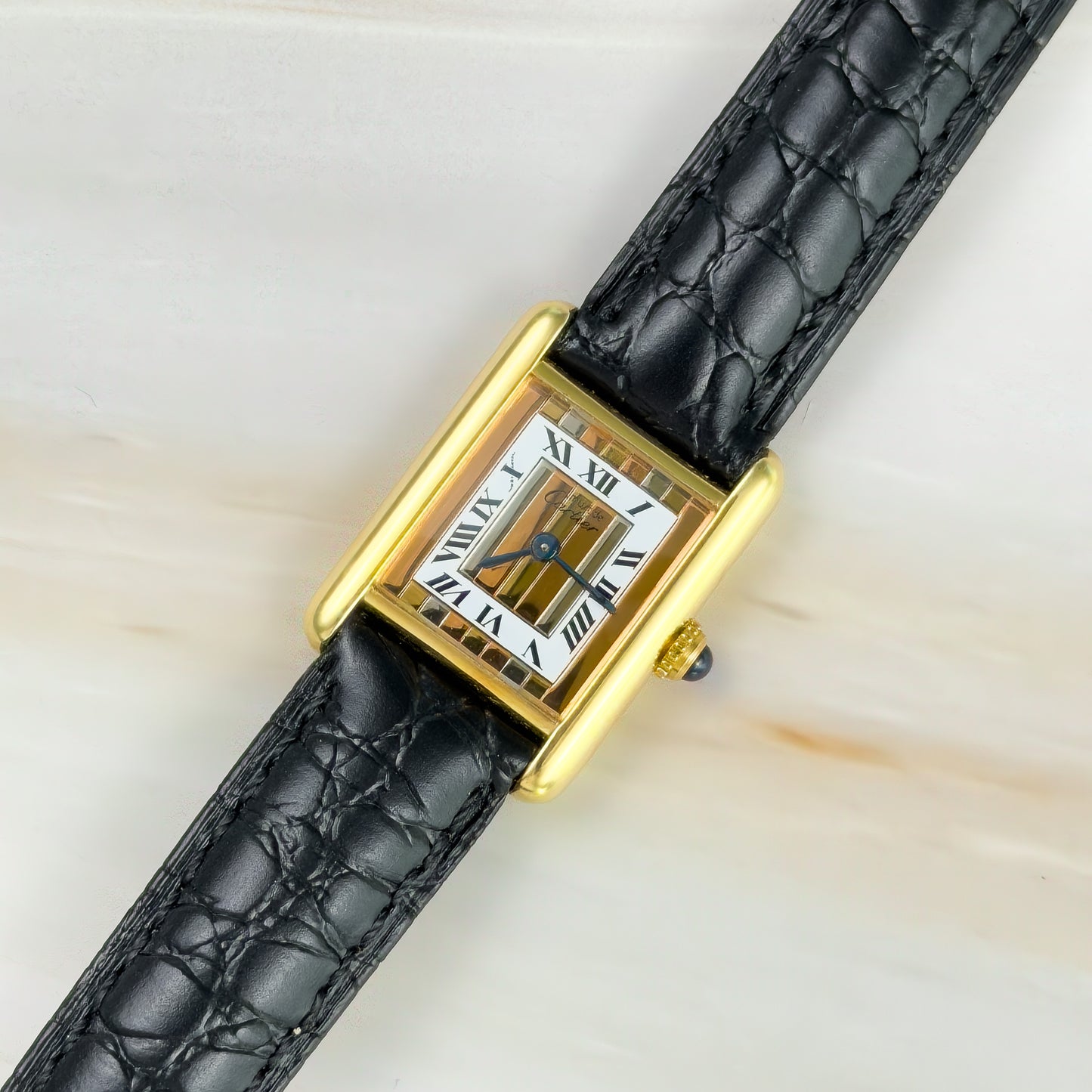 Cartier Tank Vermeil – Vintage Unisex Watch Trinity Dial 1990s | Roman Numerals