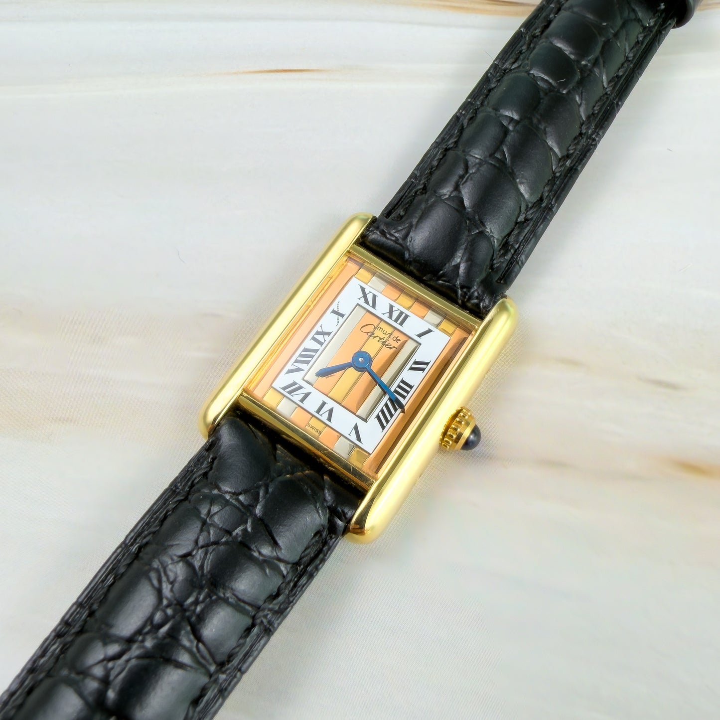 Cartier Tank Vermeil – Vintage Unisex Watch Trinity Dial 1990s | Roman Numerals